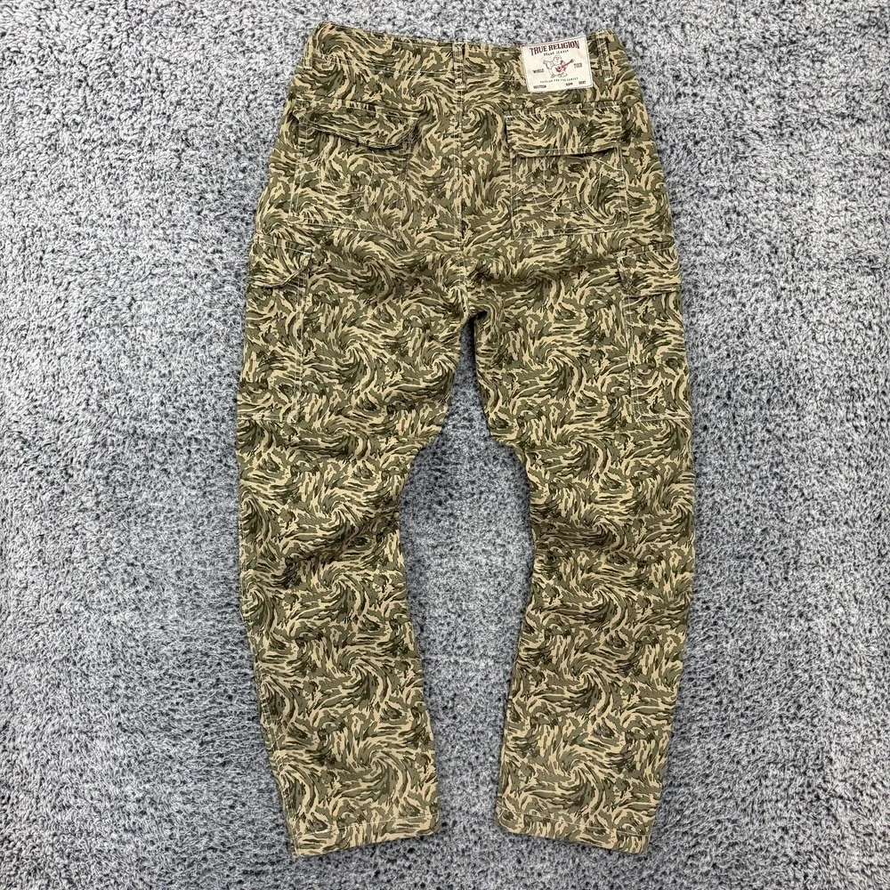 True Religion Pants Mens 30x32 Green Camo Cargo Canvas Flap Pockets Streetwear